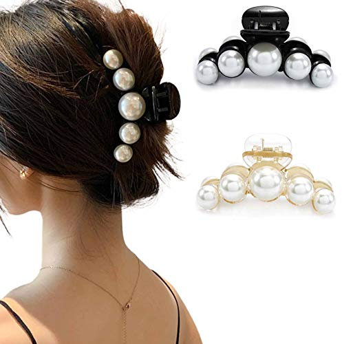 Runmi Haarklammern Schwarz Haarspangen Haarspangen Perlen Haarklammern Haarschmuck für Frauen und Mädchen (2 Stück) (A)