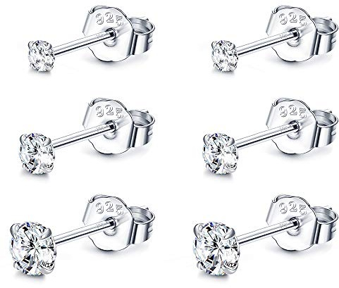 Sllaiss 3 Paare Sets with Österreich Zirconia Ohrstecker 925 Sterling Silber Ohrringe Set für Frauen Klein Runden Zirkonia Ohrstecker 2 3 4MM