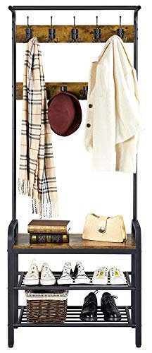 Yaheetech Tall Coat Rack Stand, Freestanding Hall Tree with 2 Shelves & 23 Hanging Hooks, Heavy Duty Coat Rack with Shoe Shelves, 182.5CM, Rustic Brown