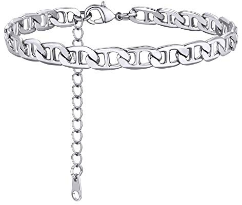 Women Anklets 6MM Flat Mariner Link Chain Adjustable Silver Ankle Bracelets for Teen Girls Platinum Plated Summer Beach Foot Jewelry Anchor Anklet Beach Jewelry for Women
