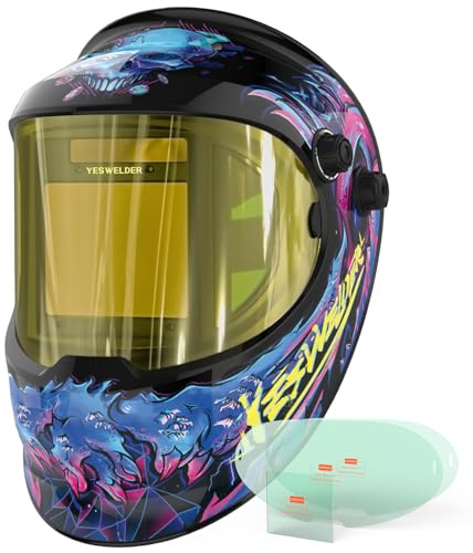 YESWELDER Schweißhelm mit großer Sichtbarkeit, solarbetrieben, automatische Verdunkelung, 4 Lichtbogen-Sensor, breiter Schirm 4/5-9/9-13, Schweißermaske für TIG MIG ARC Schleifen Plasma LYG-Q800D-CP