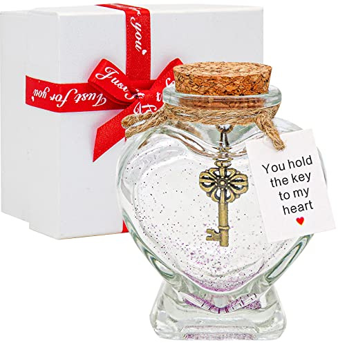 HSXIANG Du hältst den Schlüssel zu meinem Herzen-Dekorative Flasche Geschenk für Freundin oder Freund Valentinstag / Weihnachten-Key in a Bottle Jahrestag Jar Geschenk für Frau oder Mann