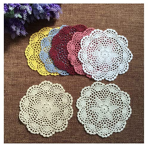 Egurs 7 Stücke 20cm Bunte Spitzendeckchen Runde Floral Häkeldeckchen Tischsets handgemachte Küche Deckchen Rustikal Spitze Untersetzer Tisch Deko für Esszimmer Kleidung Traumfänger Dekoration