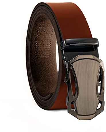 Fa.Volmer ® Cintura da uomo in vera pelle con cricchetto, fibbia automatica | larghezza: 35mm, misura vita: 125cm | accorciabile | colore: marrone | modello: ATG 09-br-Verona