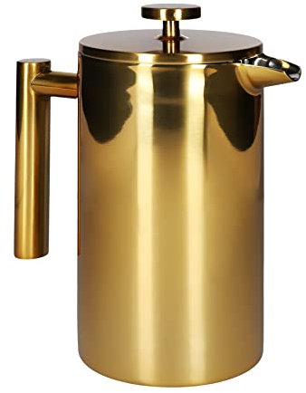 HOMLA Blanche Kaffee und Teezubereiter - Teekocher Kombigerät Dekorativer Kaffeezubereiter Rostfreier Stahl - Französische Presse Gold 1 L