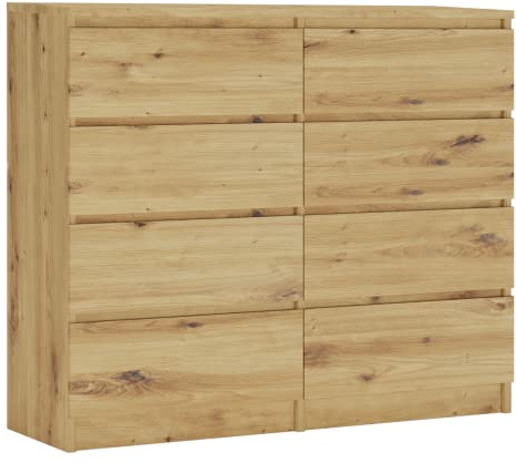 3E 3xE living.com Commode 120 cm, avec 8 tiroirs, Couleur : Chêne Artisan, D : L : 120 cm x P : 39 cm x H : 102 cm