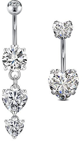 vcmart 2stk Bauchnabelpiercing 10mm Herz Chirurgenstahl Silber Bauchpiercing Piercing Bauchnabel Schmuck