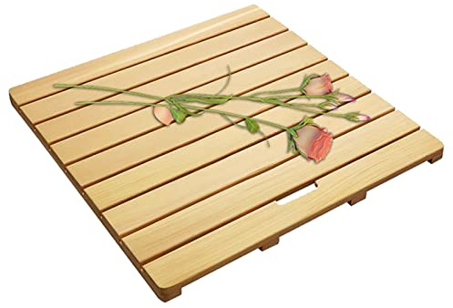 SHUITUKOUU Tapis De Bain en Bois,Caillebotis Bois,Tapis en Bambou Polyvalent avec Pieds en Caoutchouc Antidérapants Caillebotis Tapis De Douche en Bois Personnalisables,50x60cm/20x24in