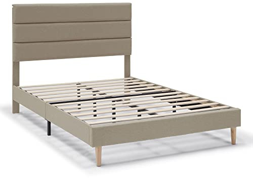 HOMN LIVING Estructura de Cama tapizada Aroma de 30 cm, Base para colchón, Somier de láminas de Madera, Montaje Sencillo, 150x190 cm, Beige