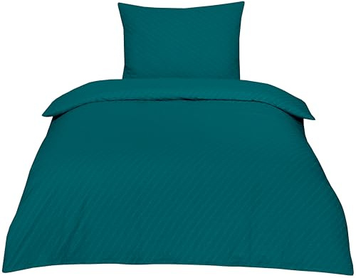 Betz Parure de lit 2 pièces en Tissu Seersucker 100% Coton avec Fermeture éclair - Infroissable -Taille de Housse de Couette 135/200 cm + taie d'oreiller 80/80 cm Couleur Pétrole