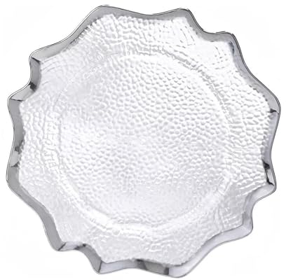 XL Teller Unterteller aus Glas 33 cm mit Silberrand (4), 6x Glasteller Untersetzer mit Rand, Extra Groß, Platzteller Dekoteller Servierteller für Hochzeiten, Taufe, Geburtstag, Weihnachten & Party