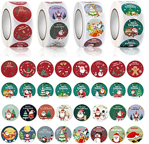 2000 Pcs Weihnachtsaufkleber Rolle Stickers,Etikettenaufkleber Selbstklebendes Aufkleber Rund Merry Christmas Etiketten,Geschenkaufkleber für Weihnachtskarten,Weihnachtsdekoration,Sammelalbum