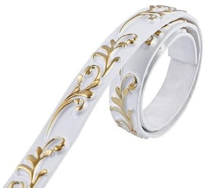 Self-Adhesive Borders Sticker Home Decoration PVC Self-Adhesive Wall Trim Strip Baseboard Ceiling Molding Line 3D Wall Sticker Frame Decorative Line Wallpaper Border (Color: White-Gold, Size:)