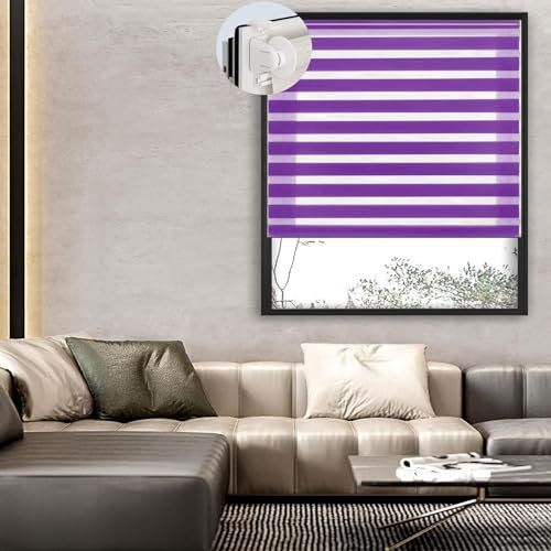 Thermorollo ohne Bohren 60 x 210 cm Einfache Installation, Sonnenschutz Rollo Seitenzugrollo inklusive Montagematerial für Fenster & Tür, Lila