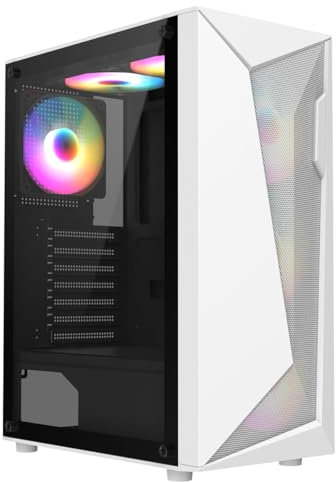 CiT Carisma White Mid-Tower PC Gaming Case ATX with Mesh+ABS Front & Tempered Glass Side Panel with 30% Tint with 6 x Infinity 120mm ARGB Inner-Ring Fans & 6-Port Hub Included