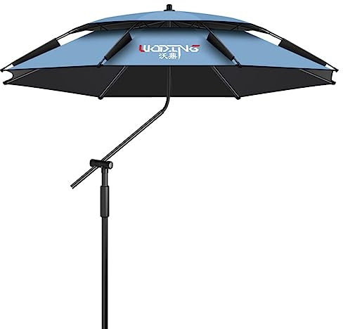 SKINCATE 260/240/220cm Großer Strandschirm, Sonnenschirm Angel Windfest UV-Schutz 50+, Angelschirm Neigbarer Mit Erdspieß, Sonnenschirm Für Reise/Camping/Wandern (Color : Blue, Size : 200cm/6.5ft)