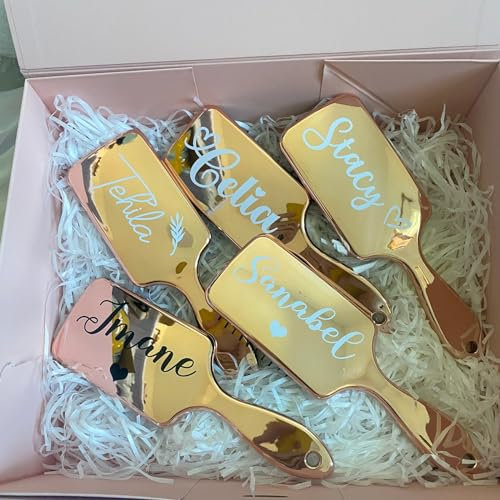 WOMB Personalized Hair Brush Bride Custom Rose Gold Airbag Mirror Finish Perfect for Young Girls Bridal Bridesmaids Party Bride, 1PCS, silver