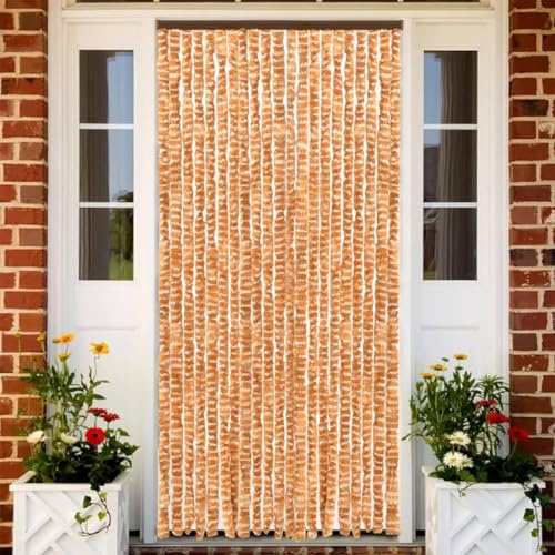Gecheer Insektenschutz Vorhang Fliegengitter Fliegenvorhang Türvorhang Flauschvorhang Fliegenschutz Balkontür Wohnzimmer Wohnwagen Ocker und Weiß 90x200 cm Chenille