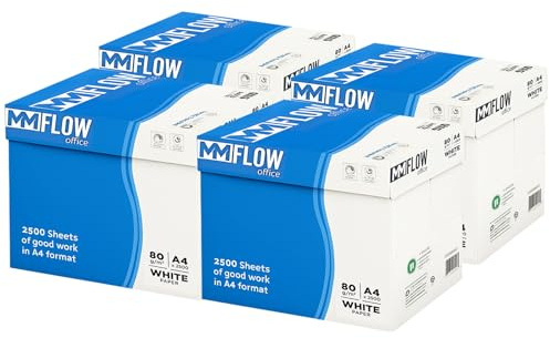 MM FLOW Office Carta A4 80gr (210 mm x 297 mm) - Confezione da 20 Risme da 500 Fogli - 10.000 Totali - Carta Per Stampante, Ufficio, Fotocopie, Multiuso - Bianca