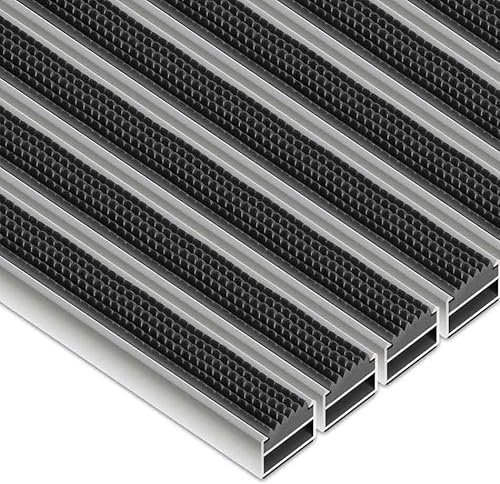 Sellon24 Aluminium Fußmatte H=22mm Außen/-Innenbereich Fussabtreter Eingangsmatte Schmutzfangmatte Bürste Gummi (Clean Rubber, B:90cm x L:60cm)