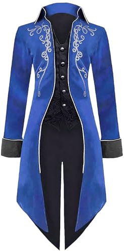 MVFEUIJ Giacca a coda da uomo in stile gotico vintage, giacca medievale steampunk, giacca rinascimentale vittoriana con ricamo retrò vintage per Halloween, cosplay, costume da pirata vampiro per
