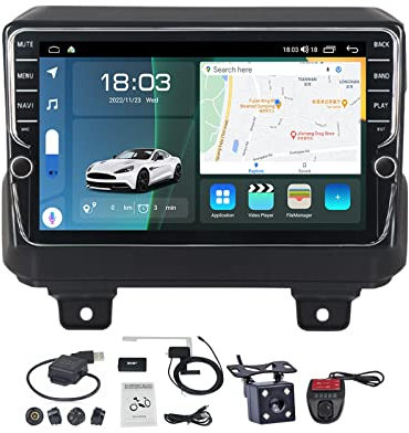 MLXABH Schermo da 9 Pollici 2 DIN Car Stereo GPS Navigatore satellitare Android 11 per J-eep Wrangler 4 JL 2018-2019 Navigazione per Auto nel cruscotto Supporto Ricevitore Audio per Auto CarPlay And