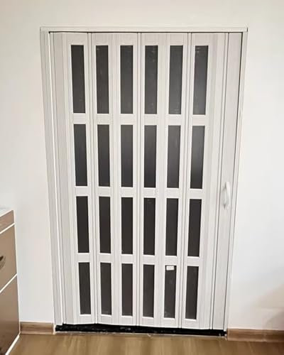 Schiebetür Falttür Falttür für Kleiderschrank, Weißes PVC | Mattiertes Acryl | Kein Design mit Niedriger Schiene | Hardware-Kit, Kompakte Trennwand für Innenschiebetüren, Weiß(29x80in(73.7x203.2cm))