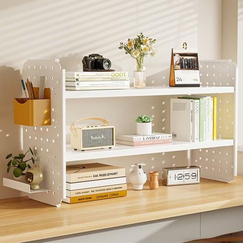 Lochplatte Schreibtisch, Stecktafel Wand Organizer, 2-stöckiges Desktop-Präsentationsregal, Lochwand Büro, Regal für Schreibtisch, Desktop-Aufbewahrungsregal for Heimbüro-Wohnheime(White,40x15cm/16x6i
