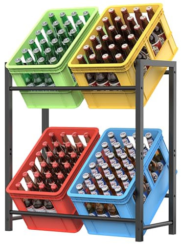 WELDUN Meatll Drinks Crate Rack for 4 Drinks Crates, with 2 Levels for Beer, Fruit, Vegetables, Water, Load Capacity 120 kg
