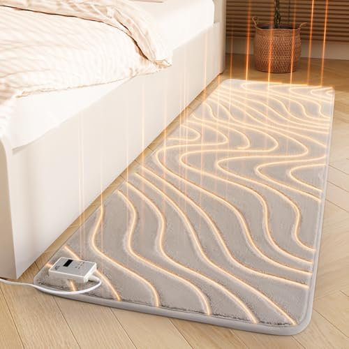 Esterillas térmicas eléctricas, esterilla de yoga portátil con calefacción, alfombra térmica de temperatura ajustable, almohadilla térmica eléctrica antideslizante, temporizador de 12 horas, gris, 6