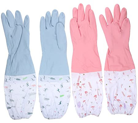 KOMBIUDA 2paar Lange Gummihandschuhe Zum Geschirrspülen Wäschewaschen Und Gärtnern Mit Rutschfestem Design Aufhängerring Und Innen Warmer Plüschbeschichtung Für Optimalen Schutz Und Komfort