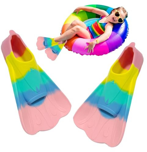 Kinder-Schwimmflossen – Schwimm-Trainingsflossen | helle Regenbogen-Silikon-Trainingsflossen | Kinderflossen zum Schwimmen und Trainieren | bequeme Kinder-Schnorchelflossen für Jugendliche | BeachPool
