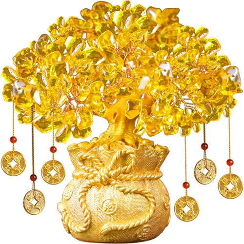 Bonsai Feng Shui in cristallo giallo per fortuna, soldi, fortuna, ricchezza, albero fortunato, ricchezza, cristallo, soldi, soldi, fortuna, albero, albero fortunato, albero della fortuna, albero della