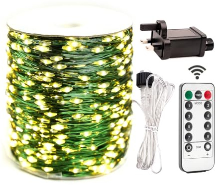 RESNICE Long Fairy Lights Plug in 660FT 200M 2000 LED Waterproof Warm White Green Wire String Lights with Remote for Christmas Tree, Patio, Garden, Wedding, Backyard