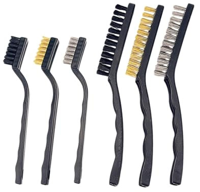 Set di 6 spazzole metalliche, spazzola in acciaio, spazzola in ottone e spazzola in nylon, per la pulizia di ruggine, sporco e scorie di sudore, 3 grandi e 3 piccole