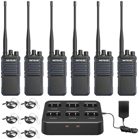 Retevis RT86A Long Range Walkie Talkies with Earpiece, High Power GMRS Two Way Radio with 6 Way Charger, Group Call, Easy Pairing, Waterproof Durable 2 Way Radio for Construction, Industry(6 Pack)