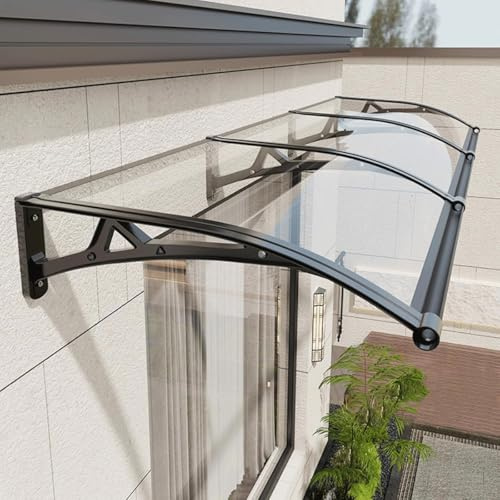 Auvent de Porte D'entrée W*L-60x120 cm, Auvent de Porte Marquise d'accueil en Polycarbonate, Toit de Porte D'entrée en Aluminium pour Protège de La Pluie, de La Neige et des Rayons UV, Transparent