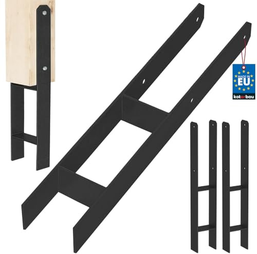 KOTARBAU® H Pfostenträger zum Einbetonieren 100x600 mm, H Anker, 2er Set | Bodenanker, Pfostenanker für Zaunpfosten & Holzbalken, Balkenschuh aus pulverbeschichtetem Stahl, Schwarz