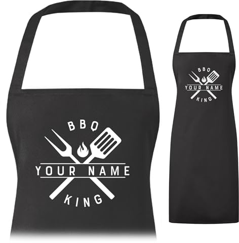 A1 Graphics Ltd Personalised BBQ Apron for Men Women - Custom “King/Queen of the BBQ” – Barbecue Cooking Name - Mens Apron for Grilling & Summer BBQs (Black)