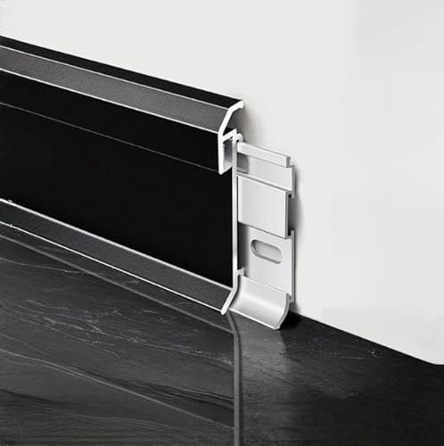 Set di 12 battiscopa in alluminio per illuminazione a LED, 60 x 2500 mm, lunghezza totale 30 m, colore nero opaco, con possibilità di montaggio a parete, montaggio superficiale con luce verso il basso