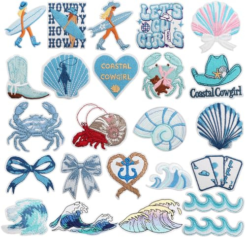 24 Stück Blaue Surfermädchen Patches Iron on/Sew on Patch zum Aufbügeln,Flicken Bügelbilder Bestickte Aufnäher für Aufnähen oder Aufbügeln auf Kleidung,Kleid,Hut,T-Shirt,Jeans,Rucksäcke,Jacken