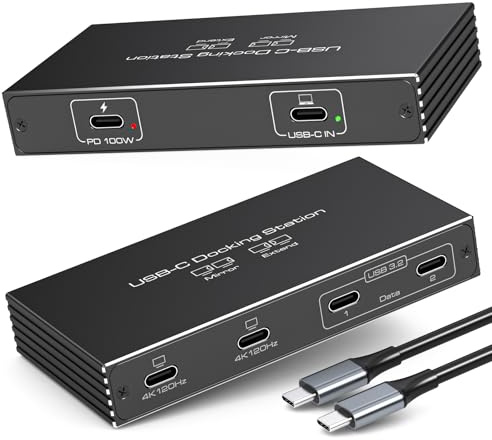 TJCXELE Splitter USB C per Docking Station a Doppio Monitor 4K120Hz 6-en-1 Dual Monitor 100W PD, porte Dati USB C 10Gbps, 1 In 4 Out Splitter per Dell/HP/MacBook e altri Laptop