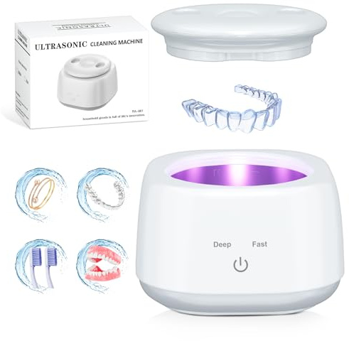 Ultrasonic Retainer Cleaner, 48kHz Retainer Cleaner Machine, 2 Modes Ultrasonic Cleaner for Dentures, Night Guards, Braces, Sports mouthguards, Toothbrush Heads, and Jewelry, White