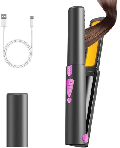 Journeyside Fer à Lisser Sans Fil, Lisseur Boucleur Cheveux 2 en 1, Mini Lisser Rechargeable,3 Température/160°-200°,Chauffage Rapide, Lisseur de Voyage Portatif pour des Cheveux Lisser et Boucler