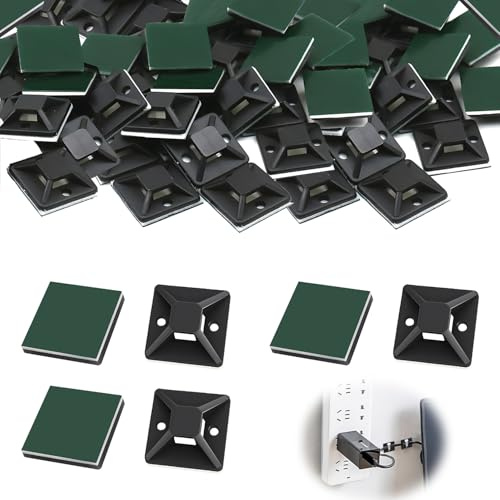 Pack de 100 Embases Adhésives, Attache Cable Adhesif Embase Supports Base Attache Câbles Noir Embases Adhesive Base de Serre-Câble de Auto Adhésives pour Collier Serrage Plastique(25 mm x 25 mm)