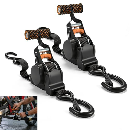 Spännremmar automatisk 2 stycken, automatisk spännrem 3 m x 25 mm, automatiska spännremmar med S-krokar, 680 kg brottstyrka, spännremmar med spärrhake för lastbilar, motorcykel, flyttning och mer