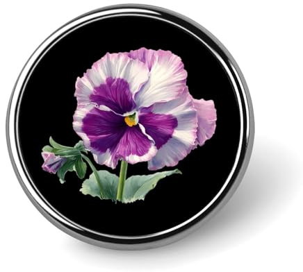 Pansy Purple White Round Brooch Metal Pin Badges Fashion Lapel Pins Jewellery Unisex