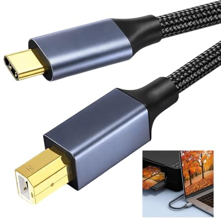 2M USB C to USB B Printer Cable 2.0 Data Connection, Durable Braided Printer Cable Suitable for MacBook Pro/Air, Matebook/Dell/HP/Canon/Scanner, MIDI Controller Keyboard
