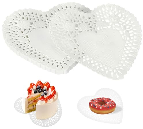 CEJAS 100 Stück Herzform Spitze Papier gemischte Farbe Spitze Kuchen PapierSpitze Kuchen Papier für Lily Untersetzer Papier Geschirr Dekoration