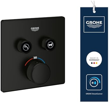 GROHE Grohtherm Smartcontrol, Duscharmatur Thermostat Unterputz (2 Absperrventile, ultraflaches Design, Wandrosette aus Metall, Fertigmontageset, ohne Rohbau-Set SmartBox) mattschwarz, 291242430